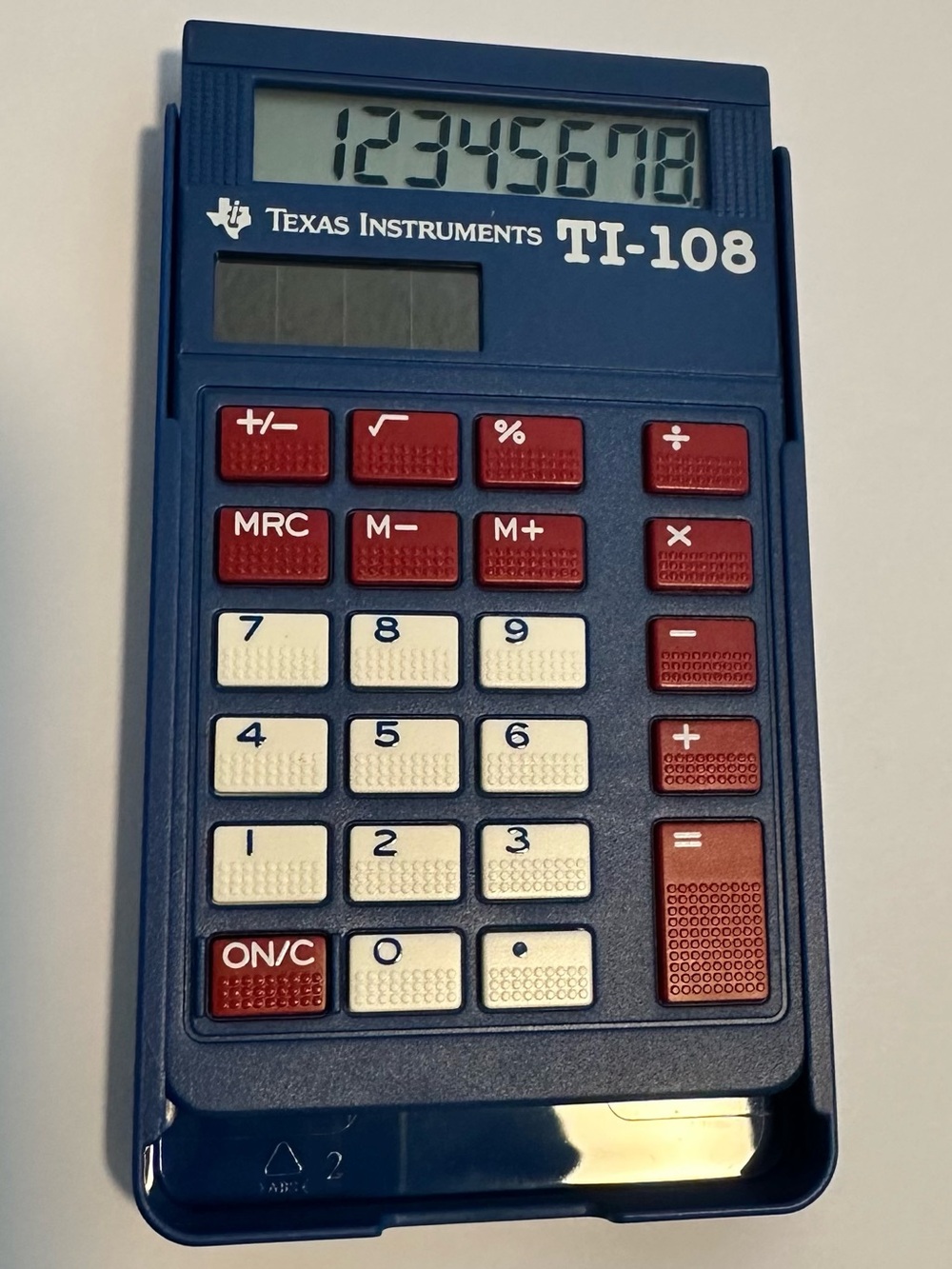 Texas Instruments TI-108 Blue Calculator with Red & Cream Keys
